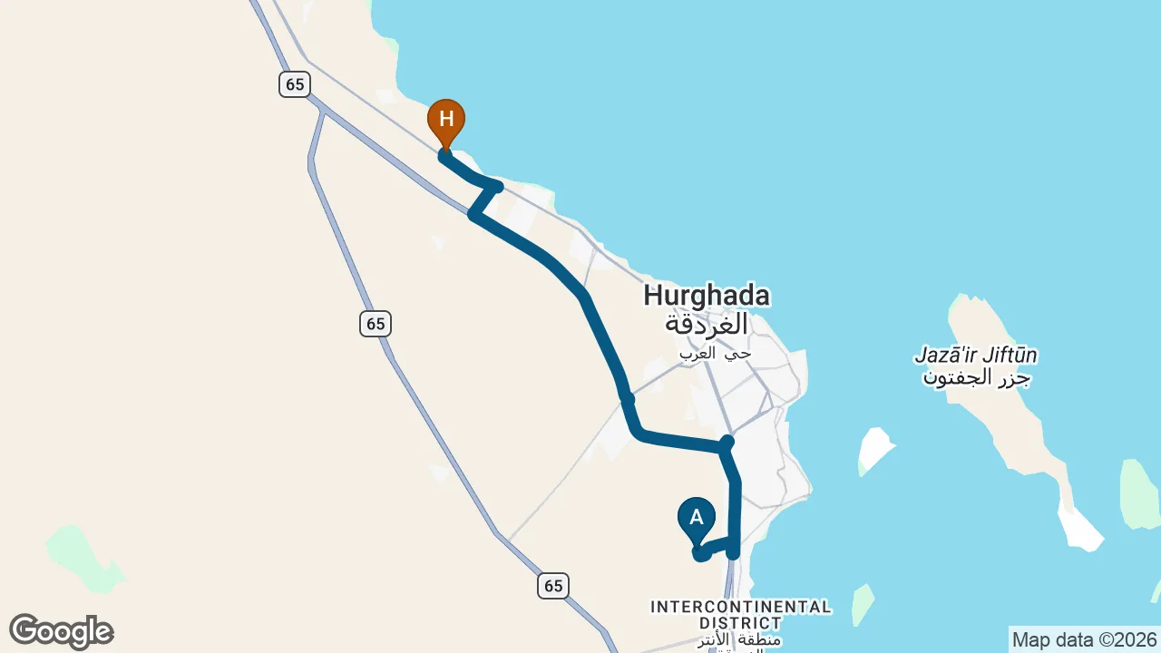 Driving route from Hurghada Airport to Rewaya Luxury Resort